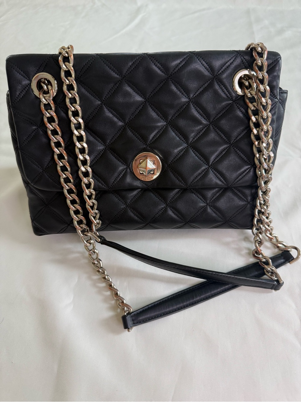 kate spade Black Quilted Leather Shoulder Bag with Gold-Tone Chain